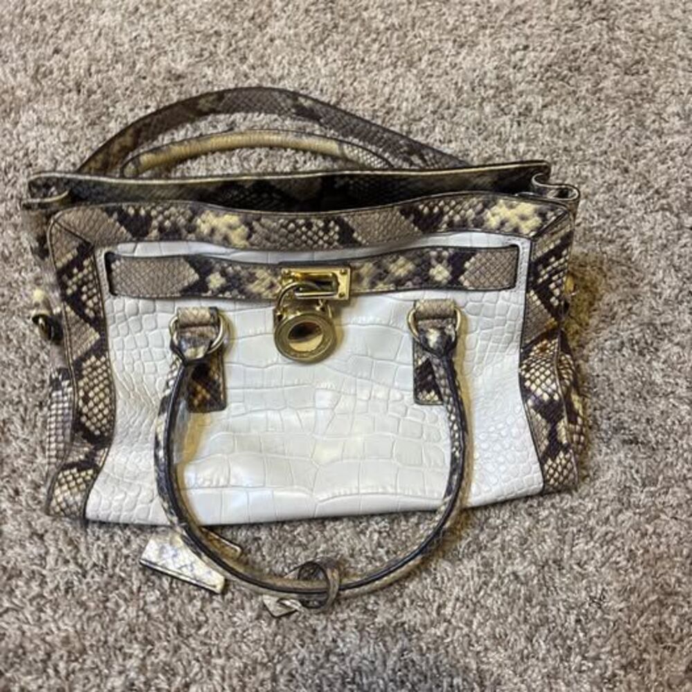 Michael Kors Hamilton Croc Embossed Python Leather Satchel Purse - Picture 2 of 10